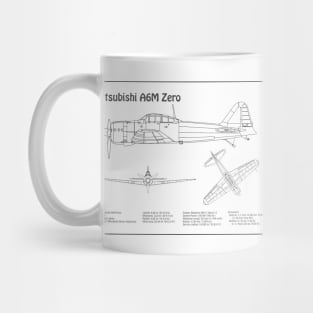 Mitsubishi A6M Zero Airplane Blueprint - BD Mug